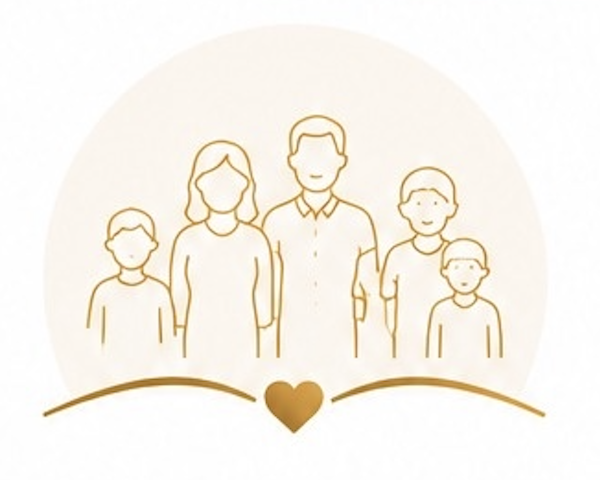 Illustration of a family — adults and children — symbolizing all-ages care